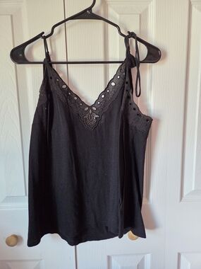 Express Black Eyelet Tie-Shoulder Cami
